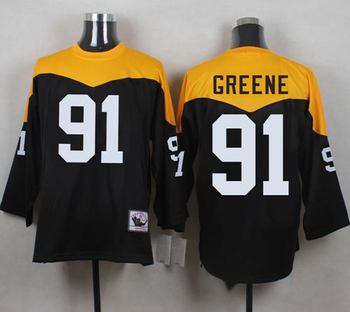Mitchell And Ness 1967 Steelers #91 Kevin Greene Black/Yelllow Throwback Men's Stitched NFL Jersey - Click Image to Close